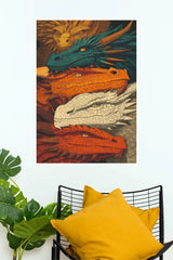Elemental Dragon Wall Art Poster – Fantasy Dragon Portrait Print | Mythical Creature Home Decor | Animal Posters