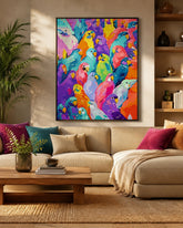 Colorful Parrot Paradise – Abstract Bird Wall Poster Vibrant Tropical Bird Art for Home Decor