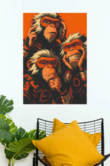 Three Wise Monkeys Pop Art Poster – See, Hear & Think Monkey Wall Art | Modern Comic Animal Decor | Animal Posters