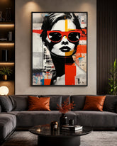 Modern Pop Art Fashion Portrait Red Sunglasses Canvas Wall Poster Abstract Face Artwork