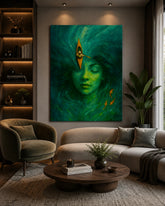 Emerald Dreamscape Surreal Woman & Kayak Canvas Wall Poster Abstract Nature Artwork