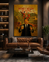 Money Never Sleeps Canvas Wall Art – Wealth & Success Motivational Poster