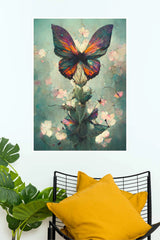 Colorful Butterfly Floral Canvas Wall Art – Nature Poster| Animal Posters