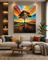 Radiant Tree of Life Canvas Wall Art – Colorful Nature Landscape Poster
