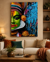Kathakali Traditional Indian Art Canvas Wall Poster | Vibrant Kerala Folk Face Painting Wall Decor