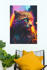 Cyberpunk Cheetah – Neon Wildlife Canvas Wall Poster | Animal Posters