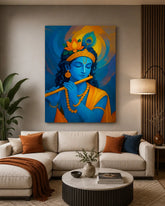 Divine Lord Krishna Playing Flute Canvas Wall Art Modern Spiritual Wall Decor