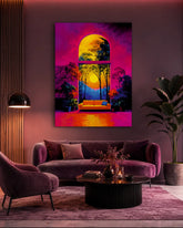 Neon Sunset Window Canvas Wall Art | Modern Abstract Landscape Decor