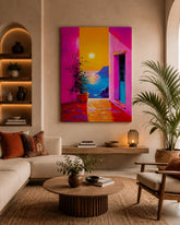 Mediterranean Sunset Coastal Canvas Wall Art Vibrant Seascape Wall Decor