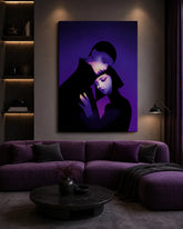 Eternal Embrace Minimalist Couple Canvas Wall Art Purple Aesthetic Love Painting