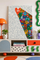 Colorful Monster Doodle Canvas Wall Art – Fun & Quirky Cartoon Poster