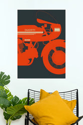 Ducati Vintage Café Racer Minimalist Motorcycle Poster | Retro Bike Wall Art Print( Bike Poster)