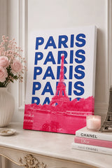 Paris Eiffel Tower Pink & Blue Canvas Wall Poster