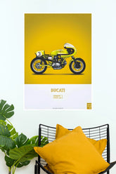 Ducati 750SS Vintage Racing Motorcycle Poster | Yellow Classic Ducati Wall Art ( Bike Poster)