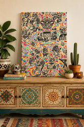 NFL Dia de los Muertos Canvas Wall Art - Mexican Folk Art Sugar Skull Football Poster