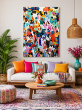 Vibrant Crowd Abstract Expressionist Canvas Wall Art - Colorful Figurative Gathering Art Print