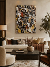 Abstract Figures Canvas Wall Art - Earth Tone Line Art Crowd Print for Modern Living Room