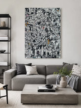 Black and White Crowd Doodle Canvas Wall Art - Hand Drawn People Line Art Poster