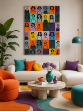 Colorful Abstract Grid Portrait Canvas Wall Art - Modern Pop Art Line Drawing Poster