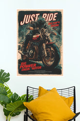 Just Ride Vintage Motorcycle Poster | Retro Bike Wall Art | Rider Motivation Poster ( Bike Poster)