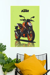 KTM 390 Duke Minimalist Wall Art Poster | Orange Streetfighter Bike Print ( Bike Poster)