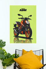 KTM 390 Duke Minimalist Wall Art Poster | Orange Streetfighter Bike Print ( Bike Poster)