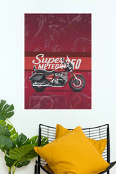 Royal Enfield Super Meteor 650 Red Edition Premium Wall Poster Motorcycle Art Print Paper Poster BIKE Poster )