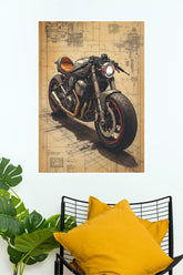 Vintage Café Racer Motorcycle Blueprint Wall Poster | Premium Bike Art Print | Paper Poster bike Poster