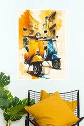 Vintage Vespa Scooter Watercolor Wall Poster | Premium Matte Paper Printbike Poster