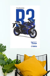 Yamaha YZF-R3 Blue Sport Bike Poster | Premium Motorcycle Wall Art bike Poster