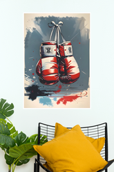 Vintage Boxing Gloves Wall Art Poster | Red Boxing Gloves Hanging Canvas Print | Sports Gym Decor | Modern Athletic Artwork Boxing Poster