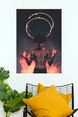Halo of Wrath Anime Wall Poster | Dark Fantasy Fire Artwork | Premium Paper Poster (Darkness poster)