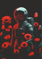 Crimson Bloom Astronaut Floral Wall Poster (Astronauts sky walker poster)