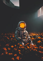 Eyes on Earth – Astronaut in Orange Flowers Wall Poster (Astronauts sky walker poster)