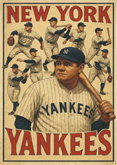 Vintage New York Baseball Legend Collage Wall Poster (baseball poster)