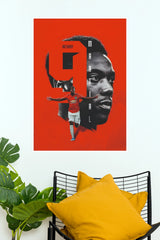 Number 9 Red Football Striker Portrait Wall Poster (Football poster)