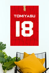 Tomiyasu Number 18 Red Football Jersey Wall Poster (Football poster)
