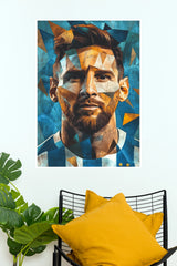 Argentine Football Legend Blue Geometric Portrait Wall Poster (Football poster)