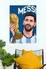 Lionel Messi World Cup Trophy Cartoon Wall Poster (Football poster)
