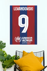 Lewandowski Number 9 Red and Blue Football Jersey Wall Poster (Football poster)