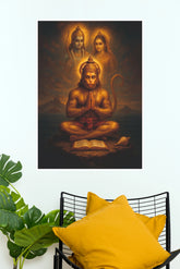 Ram Bhakt Hanuman with Shri Ram & Sita Divine Devotional Wall Poster (God Poster )