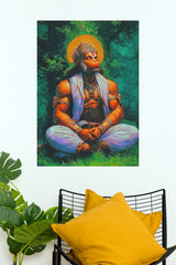 Meditating Lord Hanuman in Forest Divine Spiritual Wall Poster (God Poster )