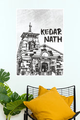 Kedarnath Temple Sketch – Minimalist Black & White Spiritual Wall Poster (God Poster )