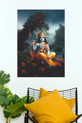 Divine Lord Krishna with Flute – Mystical Vrindavan Spiritual Wall Poster (God Poster )
