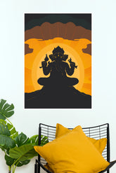 Lord Ganesha Divine Silhouette – Golden Aura Spiritual Wall Poster (God Poster )