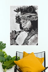 Lord Krishna Flute Black & White Wall Poster | Shree Krishna Spiritual Art Print (God Poster)