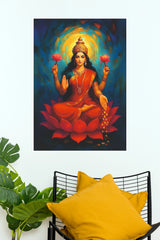 Maa Lakshmi Goddess of Wealth Wall Poster | Lakshmi Mata Lotus Spiritual Art Print (God Poster)