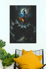 Lord Krishna Kaliya Naga Poster | Krishna Dancing on Kaliya Serpent Spiritual Wall Art (God Poster)