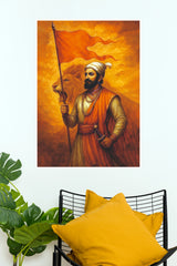 Maratha Warrior with Saffron Flag – Royal Heritage Wall Poster (God Poster)