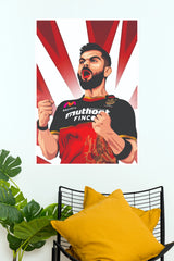Virat Kohli Aggressive Roar RCB Vector Art Paper Poster (Cricket Posters)